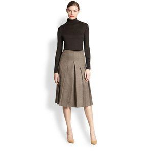 AKRIS Pleated Tweed Midi Knit Skirt